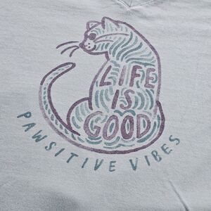 Life Is Good Women's Crusher Tee 'Pawsitive Vibes' Cat Teal Size XXL